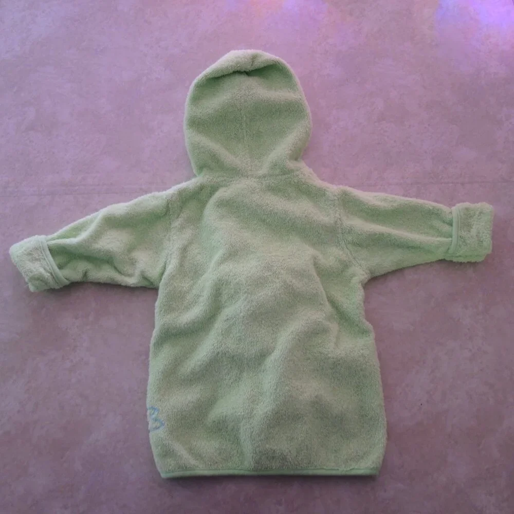 Baby 100% Cotton Terry Hooded Bath Robe Green w/ Duck & Dragonfly 0-9 Mon